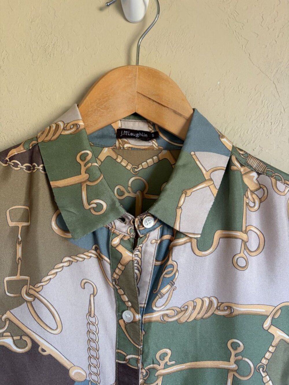 J. McLaughlin Silk Blend Horse bit Bridal Chain Equestrian Shirt - Picture 3 of 9